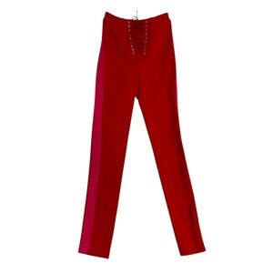 Unravel Project Lace Up Skinny Trouser Size XS Womens Red with Pink Side Stripe